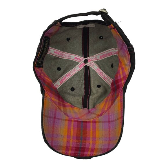 Mossy Oak Black Pink Distressed Tuck Strap Adjustable Cap Trucker Baseball Hat - Picture 5 of 13